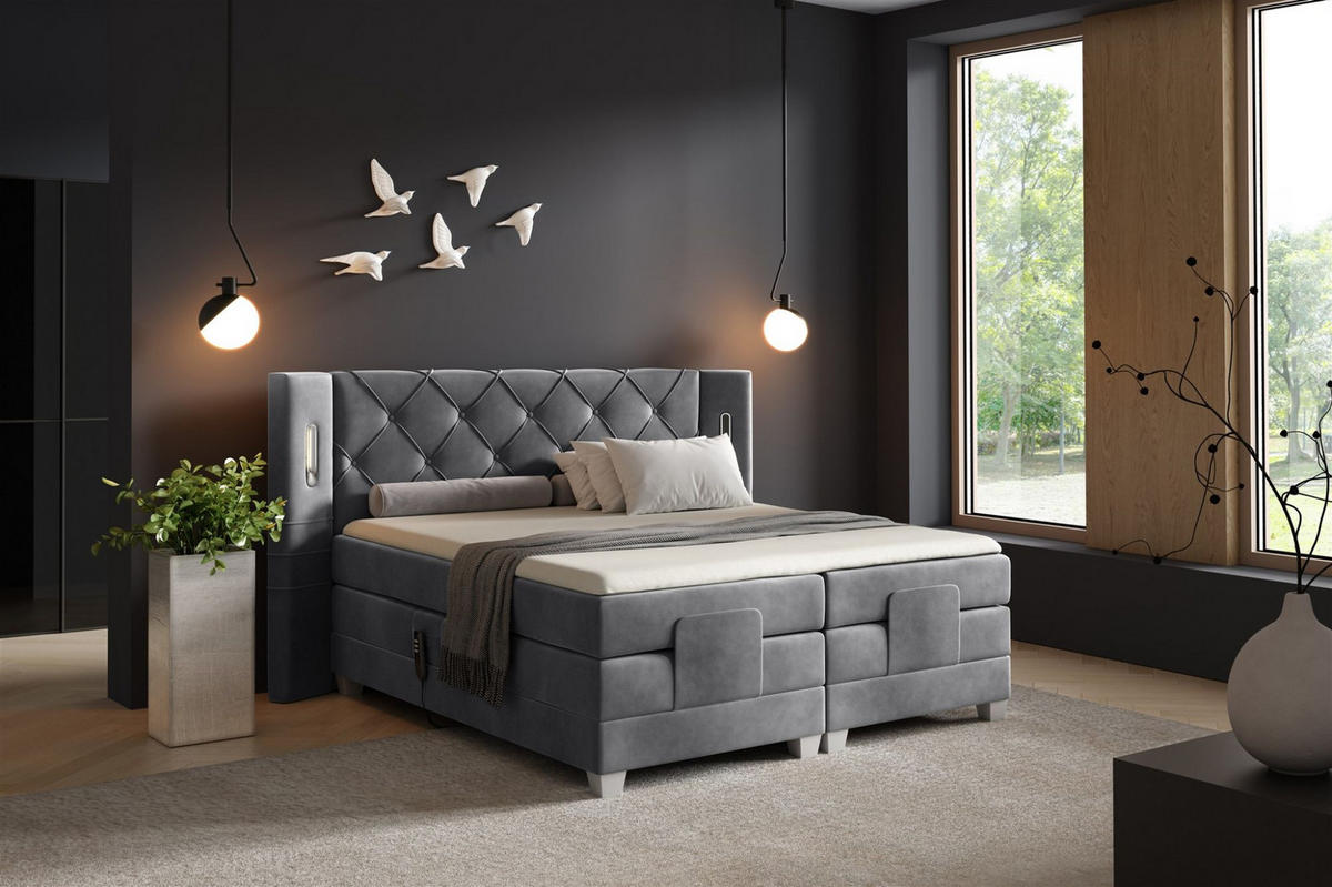BOXSPRINGBETT Elektrisch Steve - Dunkelgrau, Holzwerkstoff/Textil (160/200cm) - Fun Möbel