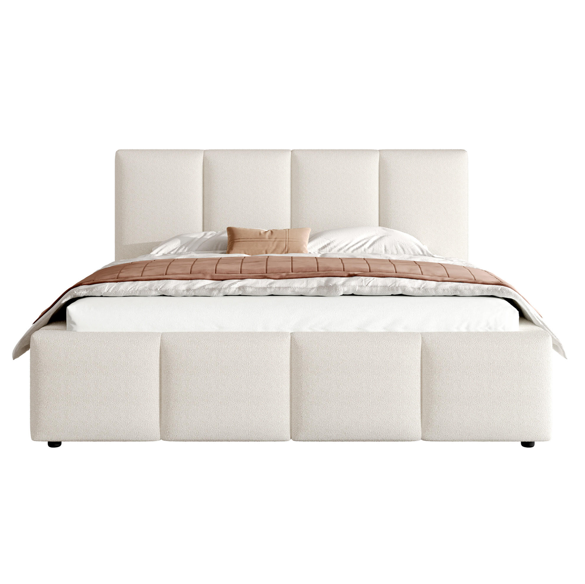 POLSTERBETT 180/200 cm Beige aus Bouclé mit Lattenrost und Kopfteil - Beige, Textil (180/200cm) - OKWISH