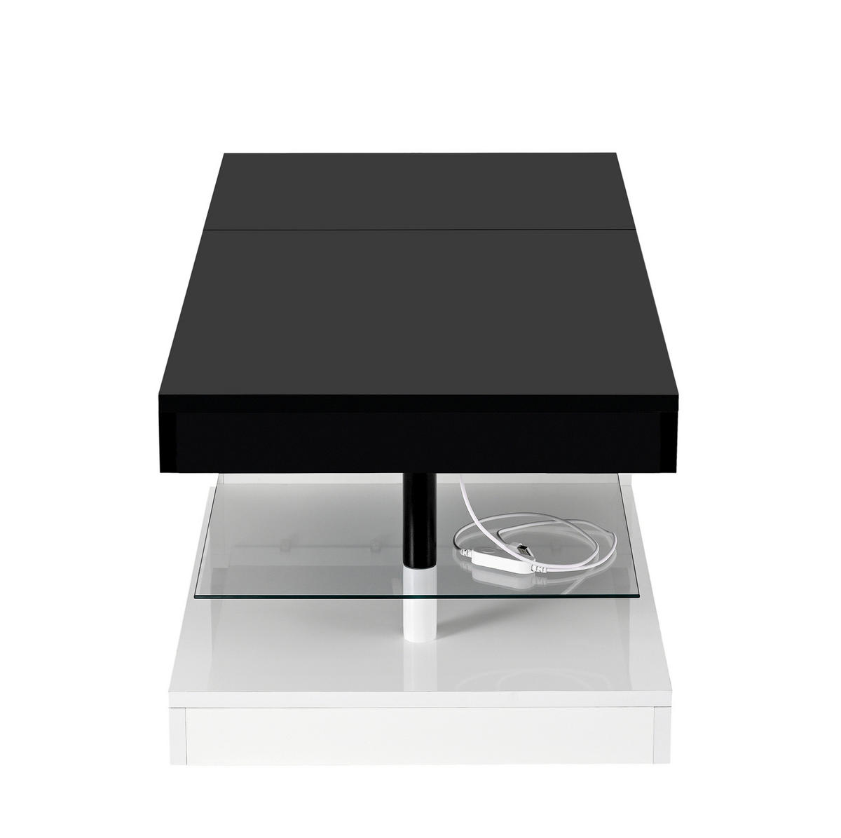 KONFERENČNÍ stolek, 90/45/35,5 cm, dřevotříska černá/bílá, s LED osvětlením - černá, kompozitní dřevo (90/45/35.5cm) - BEAOK
