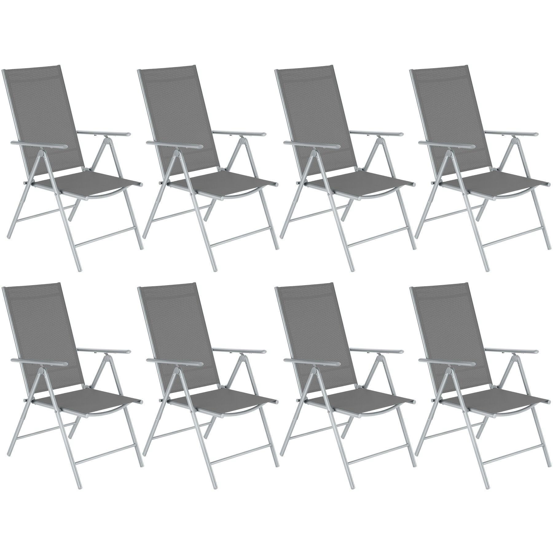 GARTENSTUHL 8er Set Marcellino, 54,5 x 65 x 107,5 cm, silber - Silberfarben, Metall (54.5/107.5/65cm) - tectake