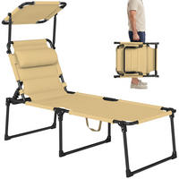 SONNENLIEGE DE-15640 70/200/45 cm mit Sonnendach & Kopfkissen Creme - Creme, Metall (70/45/200cm) - ComfortXL