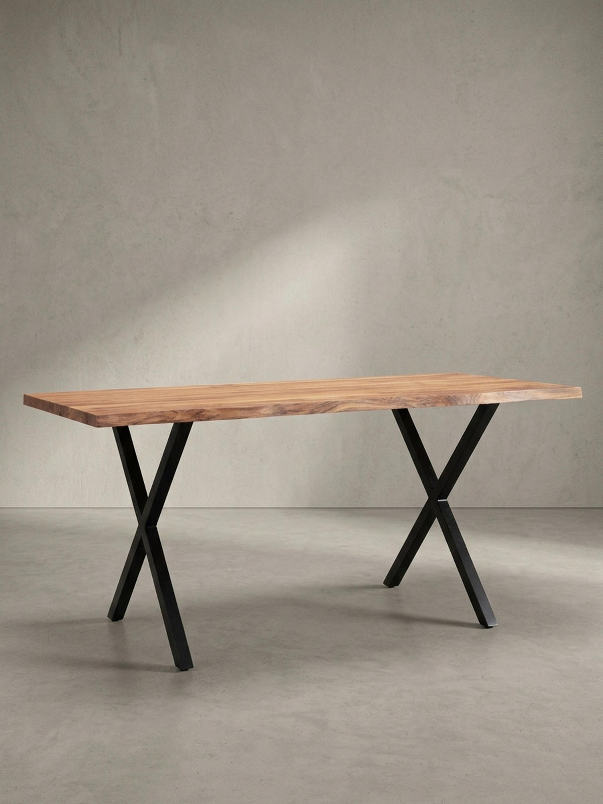 ESSTISCH Massivholz Metall X-Gestell Baumkante Industrial KRETA, Goldbraun-Schwarz 140x80x76 cm - Schwarz/Braun, Holz/Metall (80/140/76cm) - KADIMA DESIGN