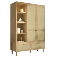 KLEIDERSCHRANK aus Holz 50x120x180 cm Eiche mit Rattanfronten, Kleiderstange, offenen Fächern und 2 Schubladen - Nussbaumfarben, Holzwerkstoff (120/180/50cm) - Modfu