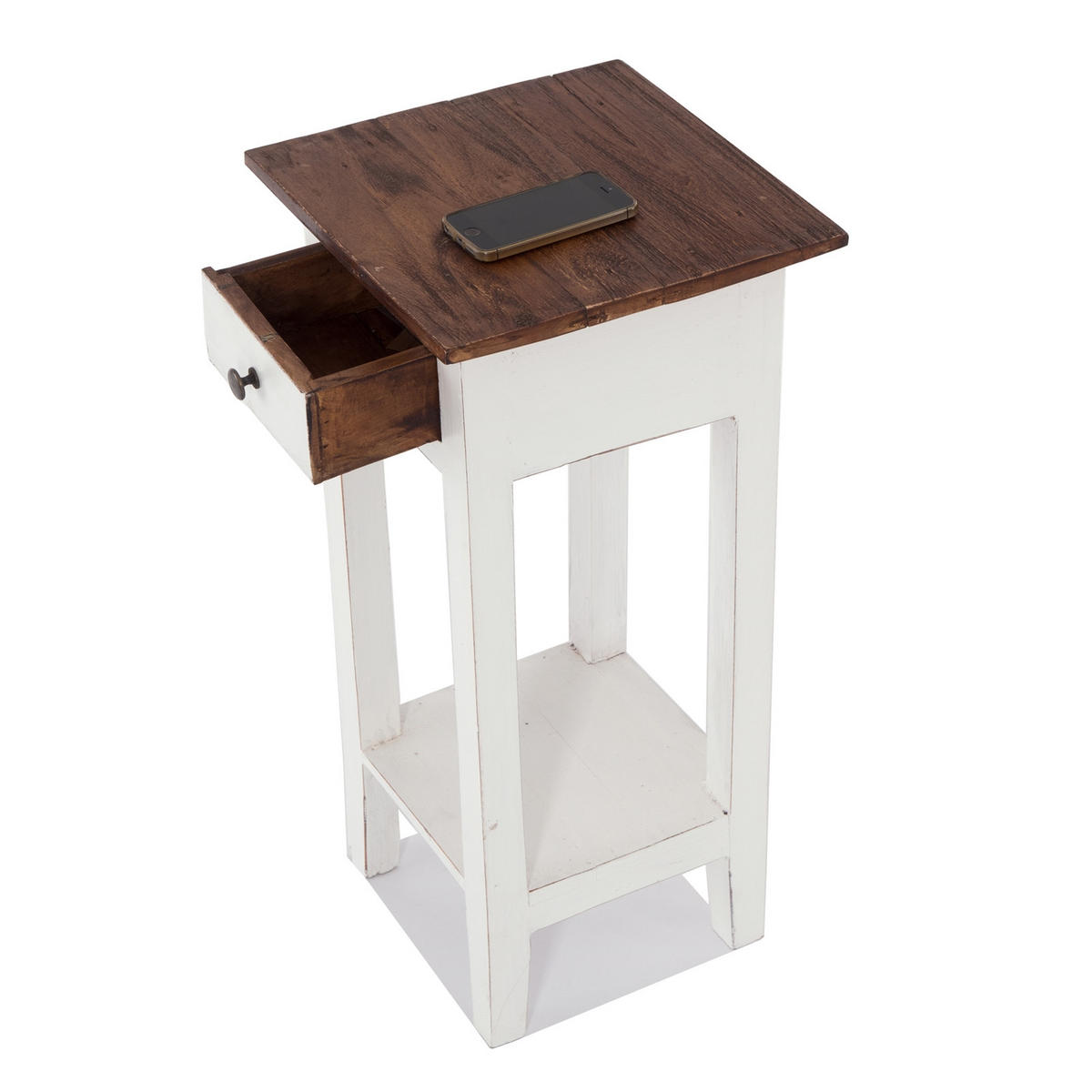 TELEFONTISCH DRAWER 65 Mahagoni Recyclingholz, mit Schublade 06 weiß-landhaus - Weiß, Holz (31/31/65cm) - DESIGN DELIGHTS