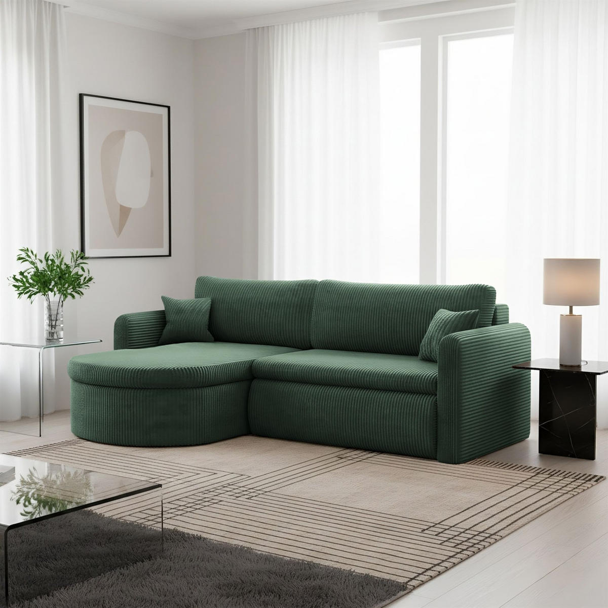 ECKSOFA Feliz In Poso - Grün, Holzwerkstoff/Textil (160/250cm) - Fun Möbel