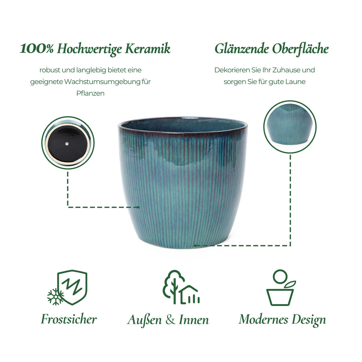 BLAUER Keramik-Blumentopf, Durchmesser 38 cm, Höhe 34 cm - Blau, Keramik (35cm) - Hometopia