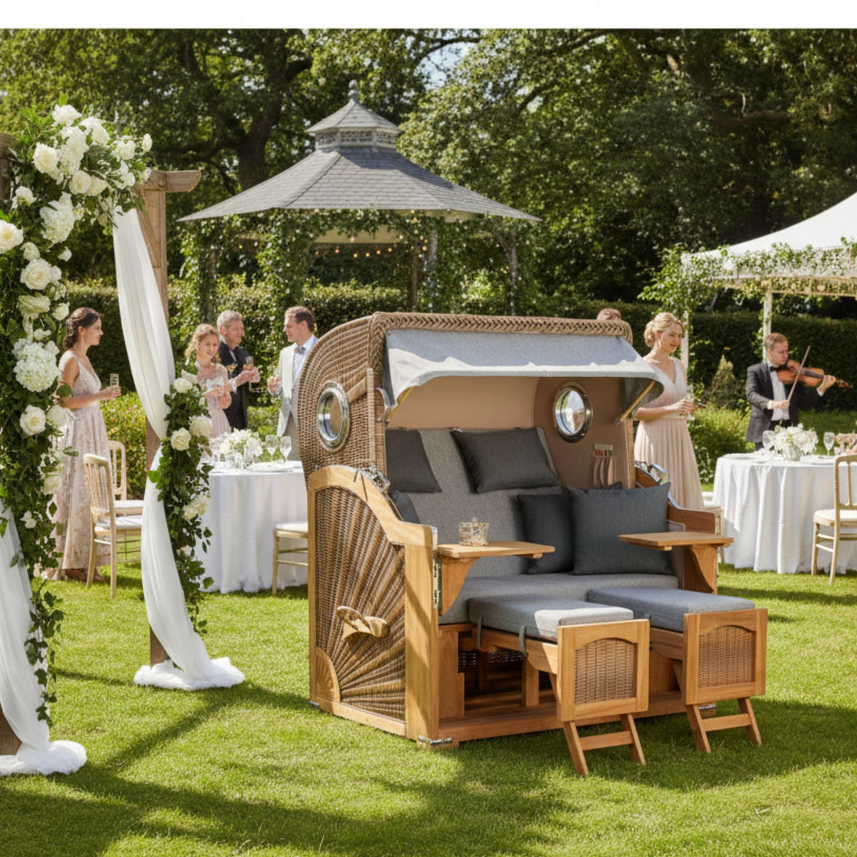 STRANDKORB XXL Düne Grande Teak Banana - Braun/Grau, Metall (142/170/95cm) - Mr. Deko