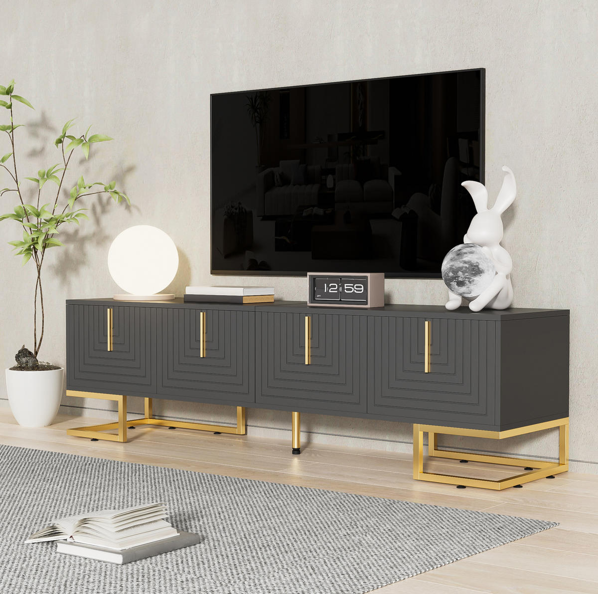 TV-ELEMENT mit 4 Türen 170 cm Grau Schwarz mit goldfarbenen Details - Grau, Holzwerkstoff (40/45.5/170cm) - Beauniv