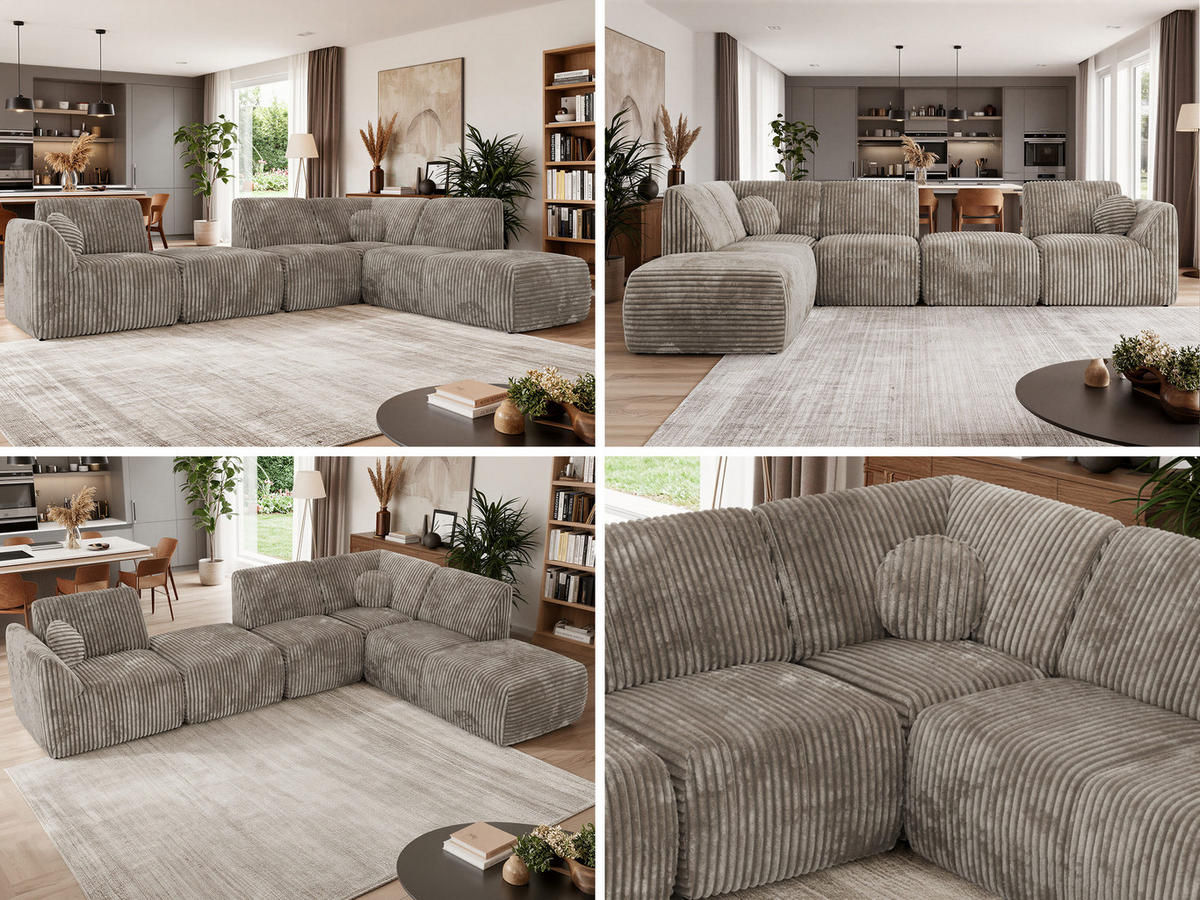 ROHOVÁ SEDAČKA NOARA 6M L Světle hnědá Manšestr - Vlevo - černá/světle hnědá, textil/plast (244/355cm) - MKS