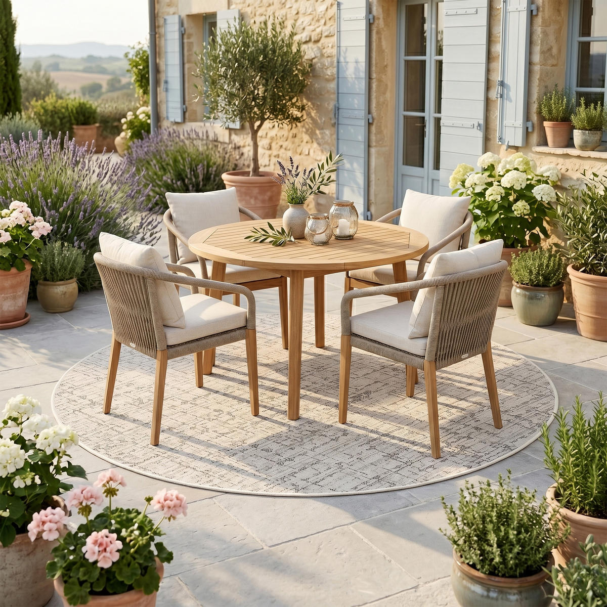 IN & OUTDOOR TEPPICH OSLO TREND RUND - Creme, Textil (133/133cm) - Snapstyle