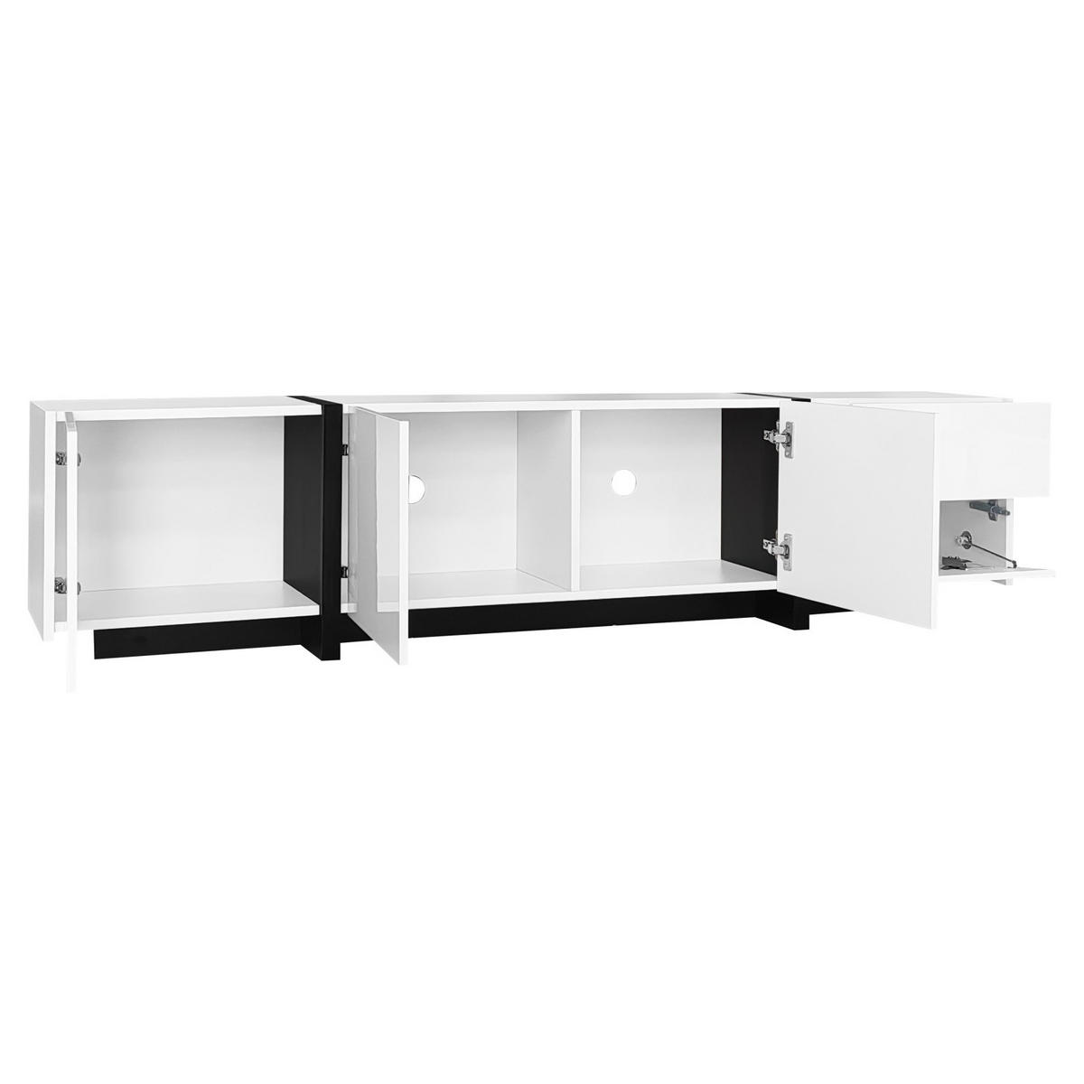 TV Lowboard LED 170x30x39 cm, Hochglanz, schwarze Füße, Weiß - Weiß, Holz (170/39/30cm)