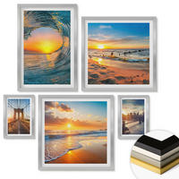 WANDBILDER 5er Set - 50x50 cm & 20x30 cm & 40x60 cm Silberner Rahmen - Brücken, Sonnenuntergänge, Stadt - Silberfarben, Kunststoff (40/60cm) - ArtPrintCave
