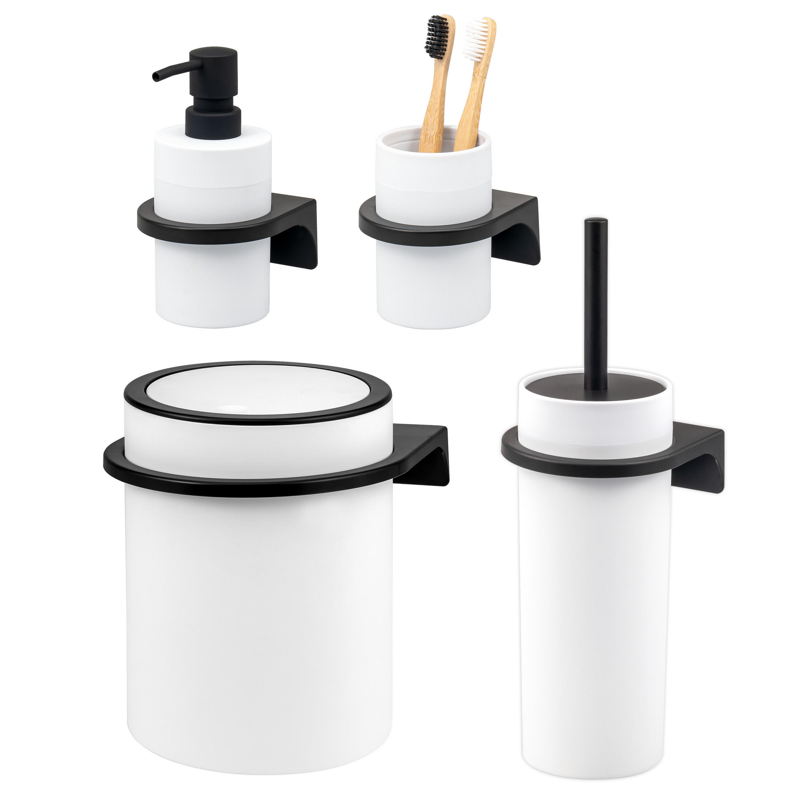 BAD-ACCESSOIRES-SET (4er-Set) SAVONA, Soft-Touch, weiß - Weiß, Kunststoff (19/24.5/19cm) - bremermann