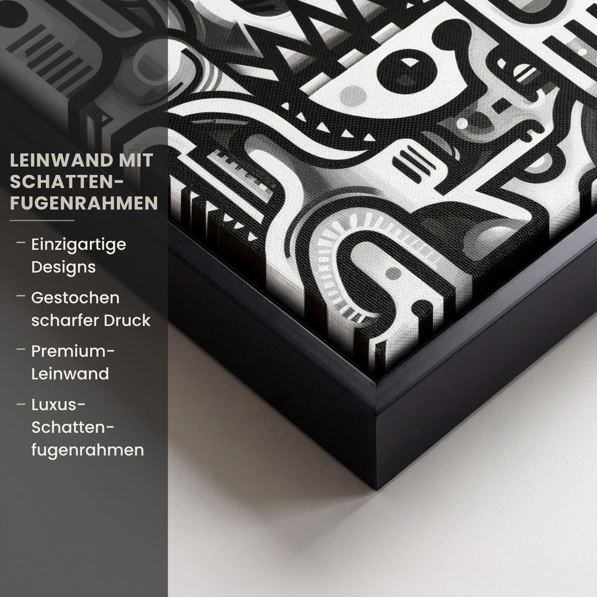 LEINWAND Bilder mit Rahmen - Symbole - Abstrakt - Grafik - Schwarz - 30x20 - Schwarz, Textil (30/20cm) - MuchoWow