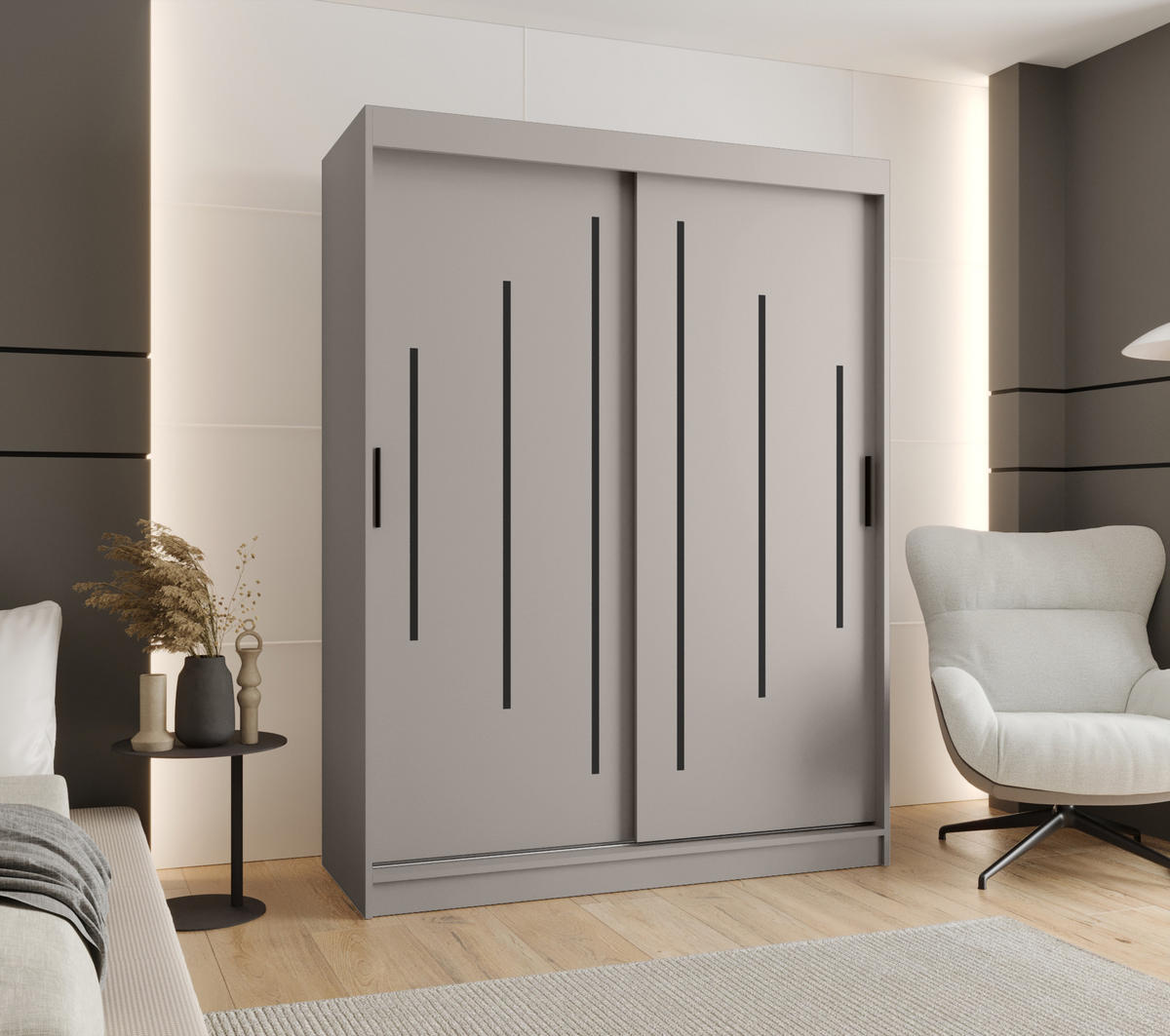 ŠATNÍ skříň s posuvnými dveřmi 200/150/62 2dveřová - černá/kašmírová, dřevo/plast (150/200/62cm)