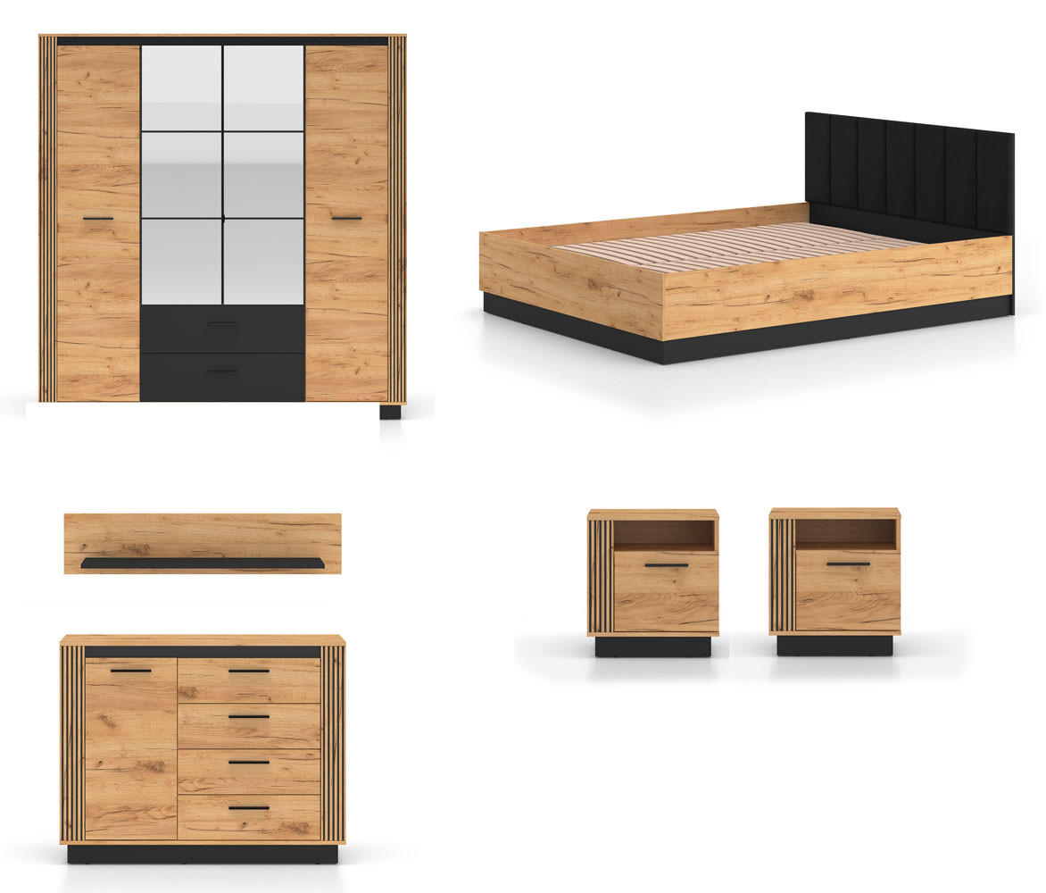 Feldmann-Wohnen Schlafzimmer-Set Braun, Schwarz 160x200 cm