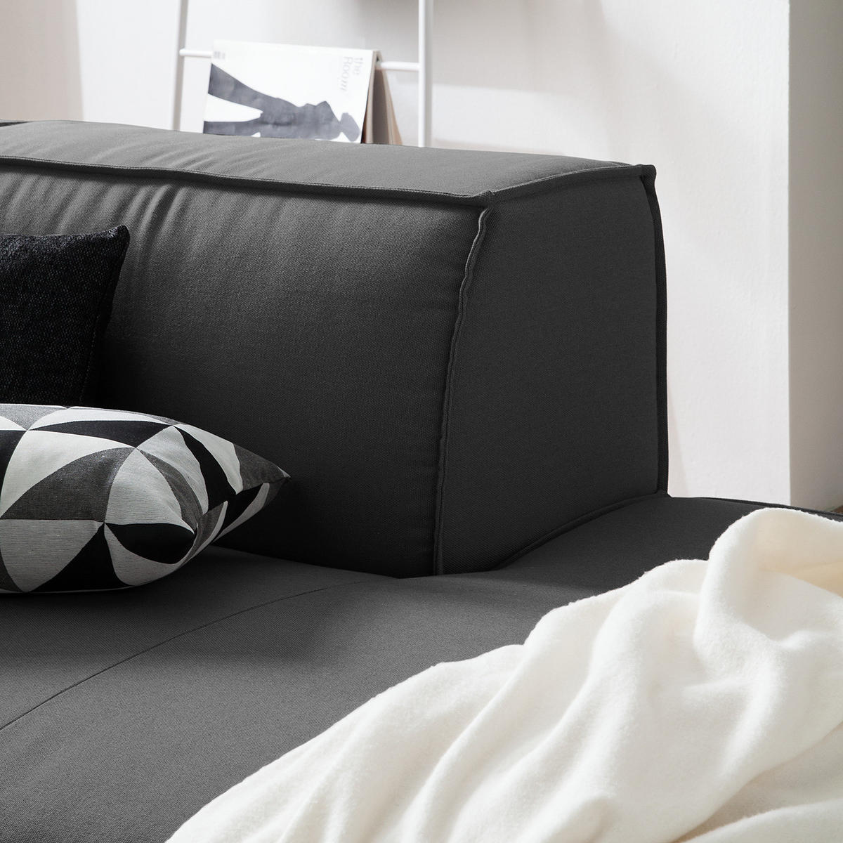 ECKSOFA mit Ottomane - Anthrazit/Schwarz, Kunststoff/Textil (260/234cm) - home24