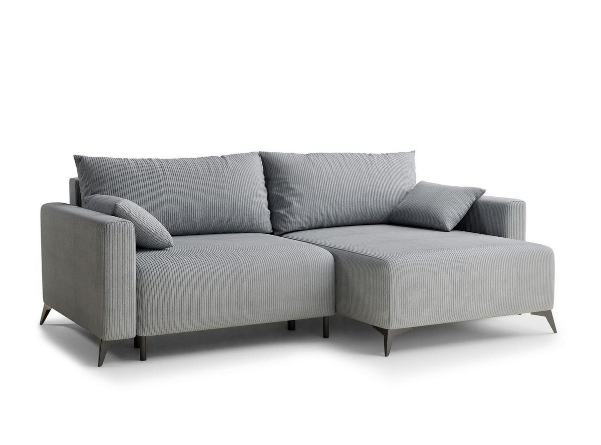 ECKSOFA MIT SCHLAFFUNKTION Leon Hellgrau Samtstoff - Hellgrau/Schwarz, Holz/Holzwerkstoff (239/148cm) - Maison de Reve