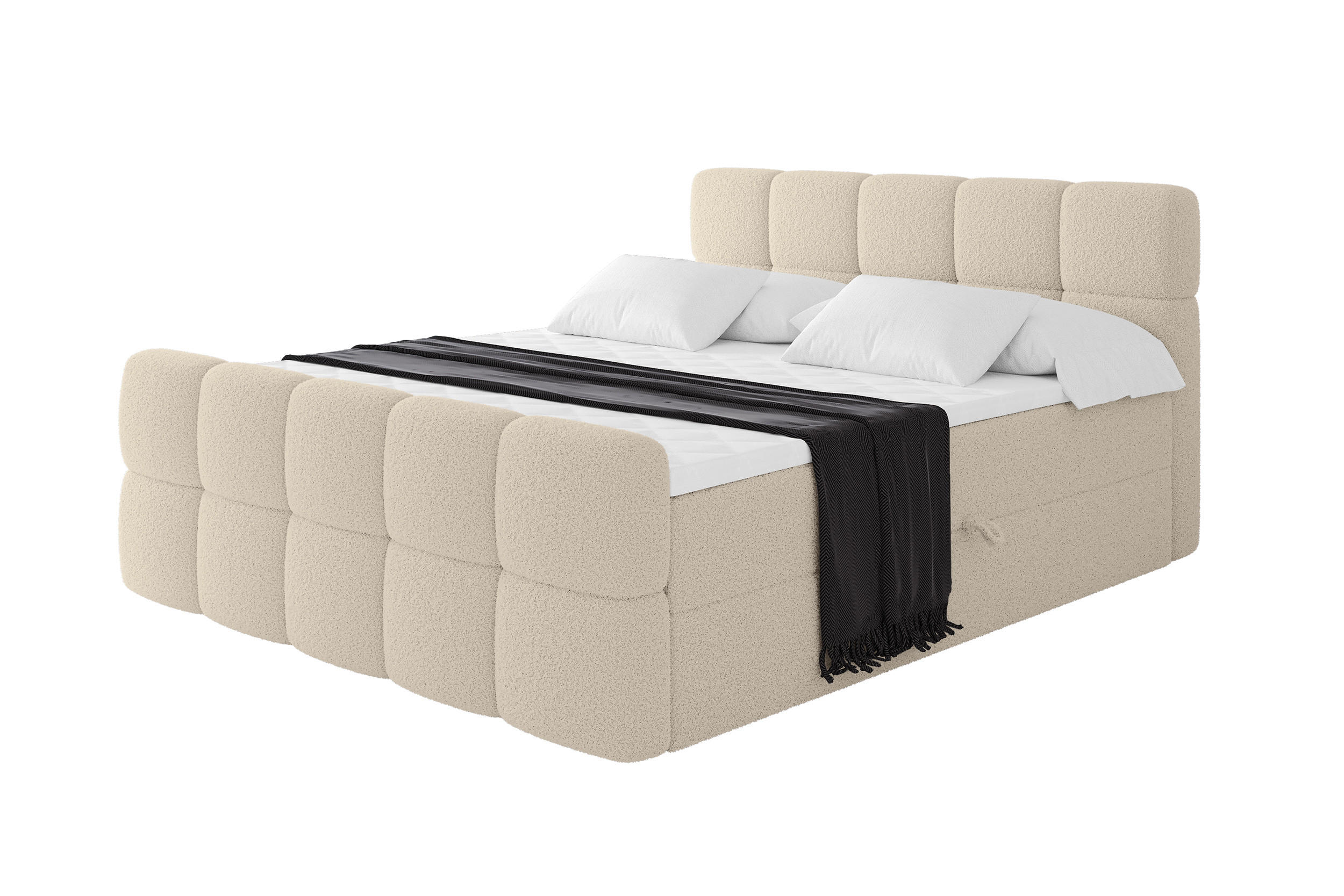 BOXBETT mit Matratze H4 - FAMA-Z - 200x200 cm Dunkelbeige Quelle - Creme, Holzwerkstoff (200/200cm) - ALTDECOR
