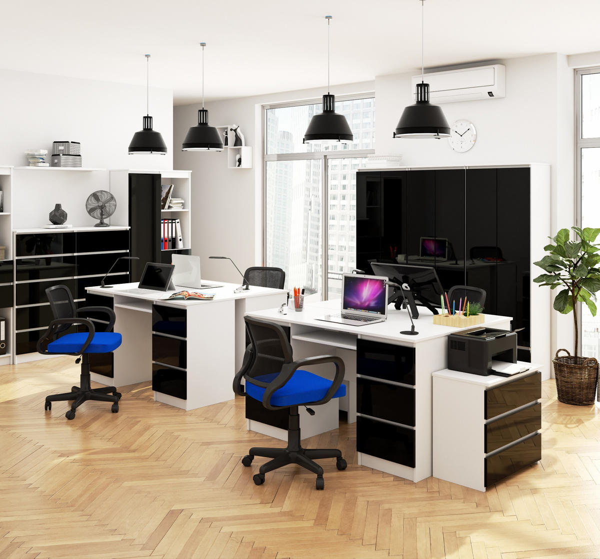 SCHREIBTISCH Weiß, Schwarz Glanz 77/135/50 - Weiß, Holzwerkstoff (50/135/77cm) - RAUMHIRSCH FURNITURE