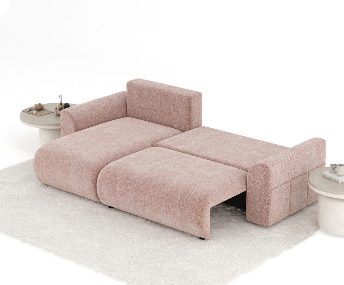 ECKSOFA MIT SCHLAFFUNKTION Bodega Rosa Chenille - Schwarz/Rosa, Holz/Holzwerkstoff (235/138cm) - Maison de Reve