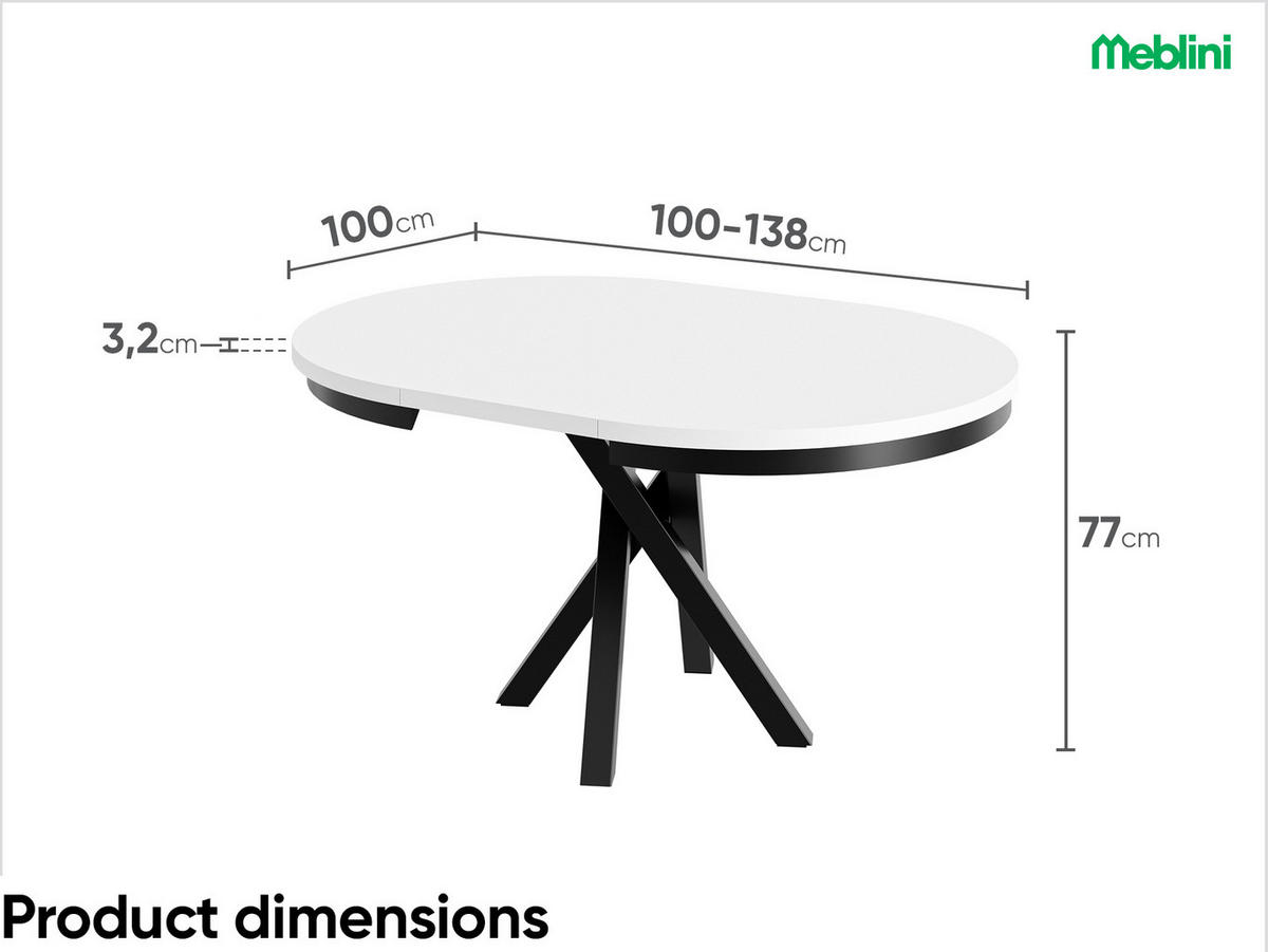 ESSTISCH CHRIS - Schwarz/Weiß, Holzwerkstoff (100/100/77cm) - Meblini