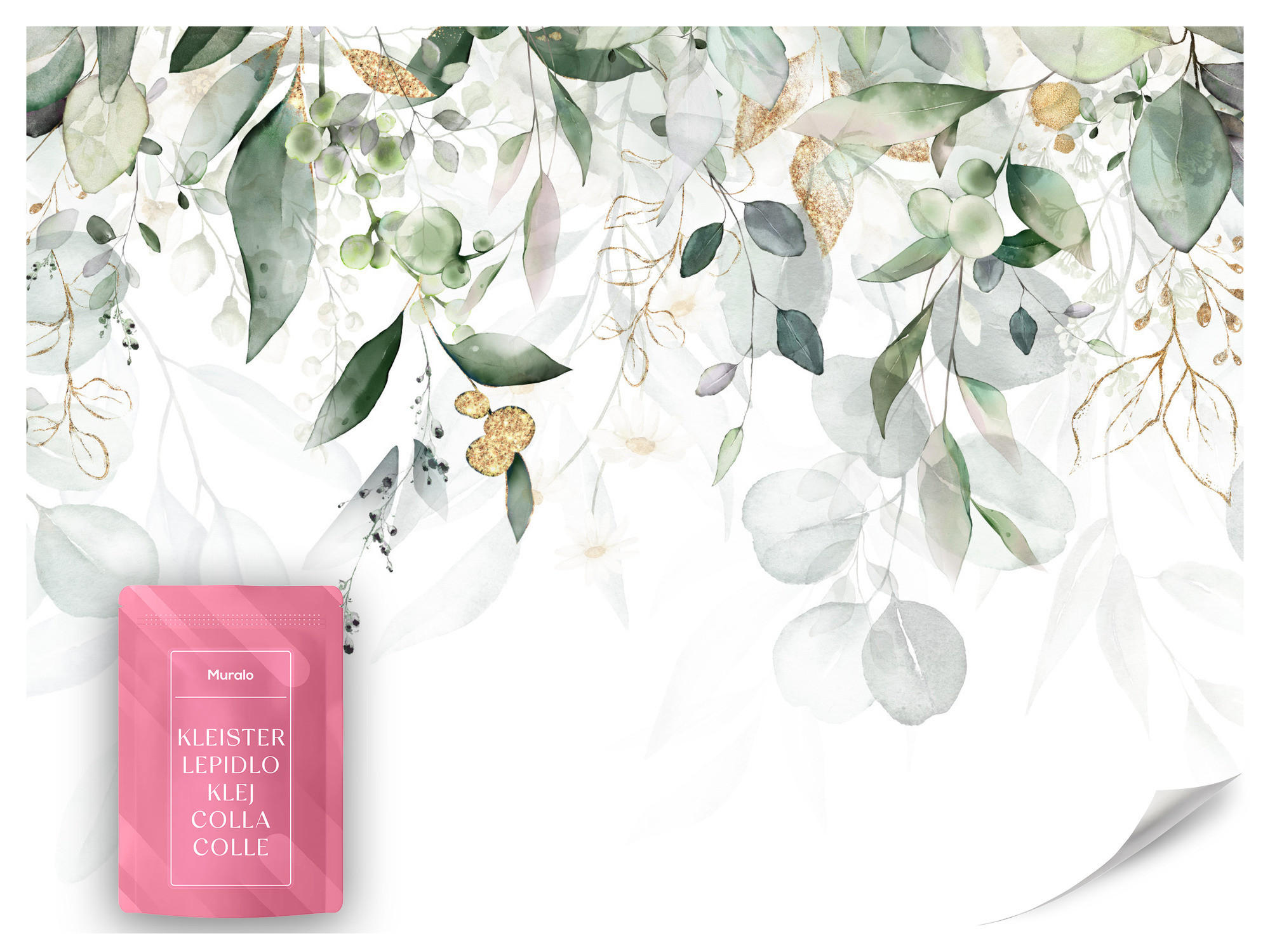 FOTOTAPETE Aquarell Blätter Pflanzen Natur 100x70 - Gelb/Beige, Papier (100/70cm) - Muralo