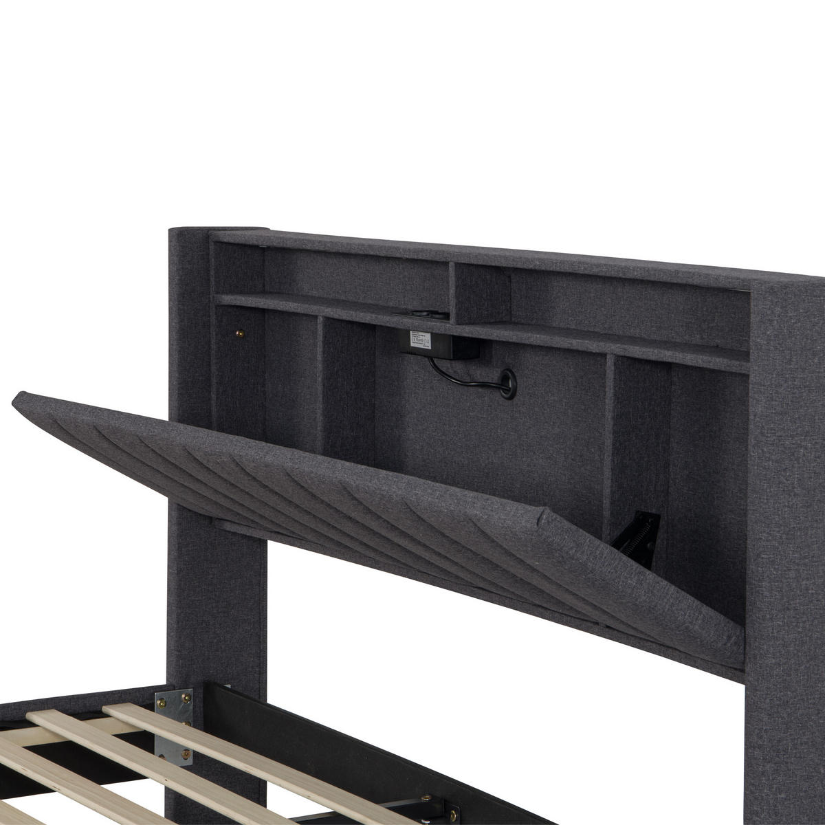 POLSTERBETT 160x200 cm, Grau, mit USB & LED - Grau, Textil/Metall (160/200cm)