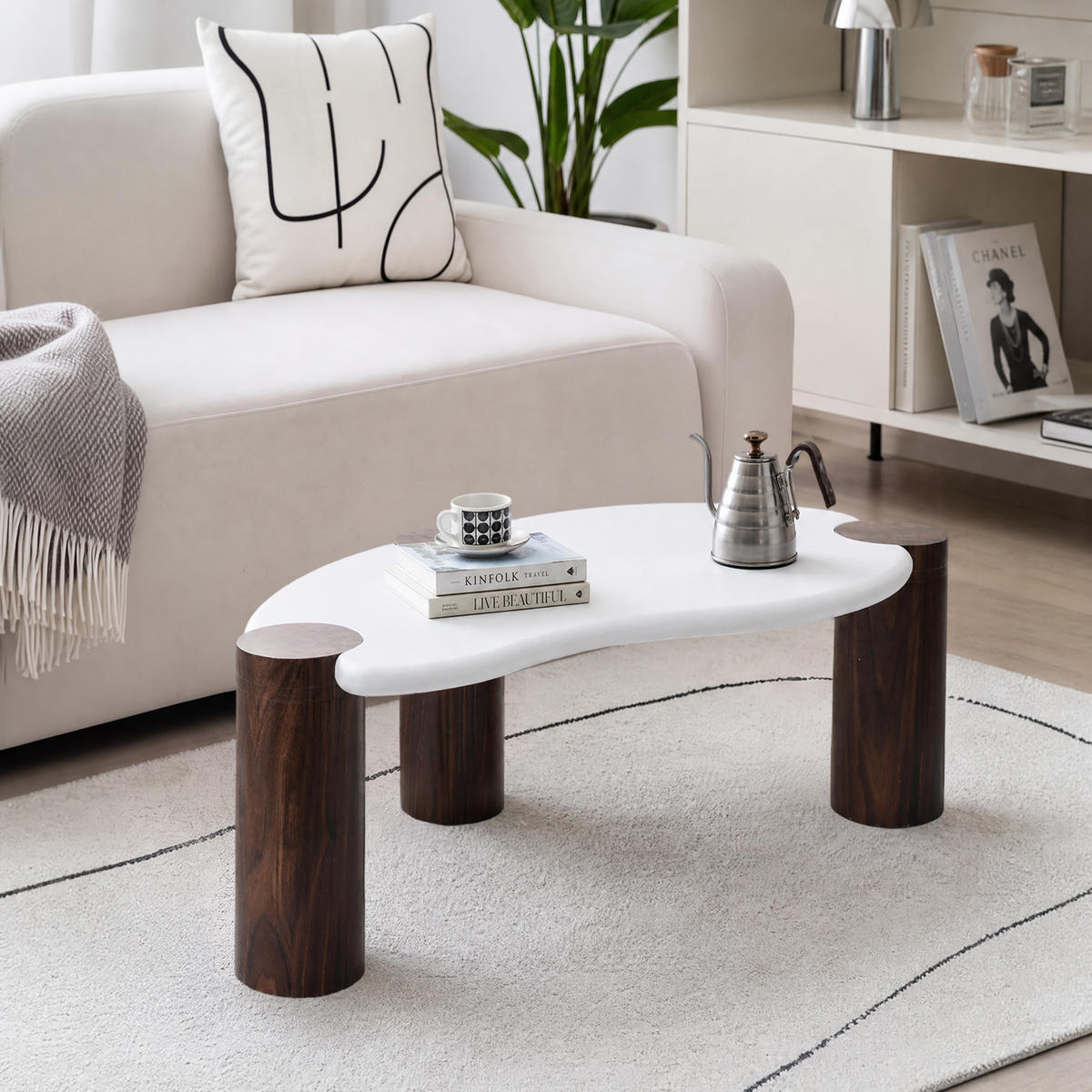COUCHTISCH Holz 90 × 49 × 36 cm, Memphis-Stil, Walnussoptik - Weiß, Holzwerkstoff (49/90/35.5cm) - Hometopia