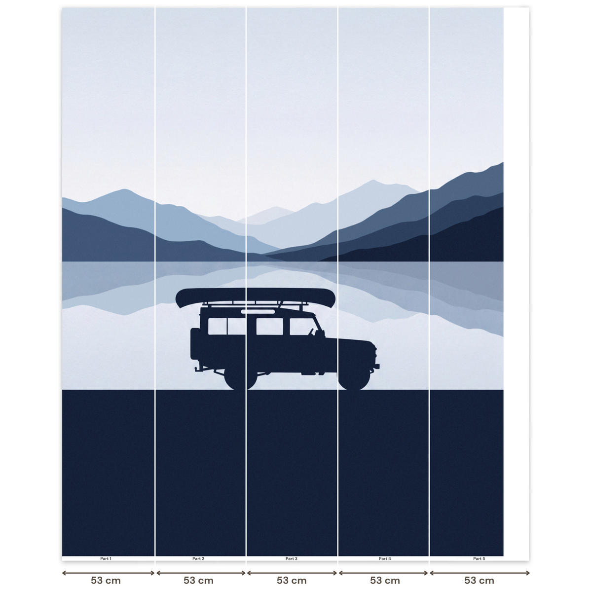 KINDERTAPETE - Auto - See - Berge - Blau - 240x300 cm - Blaugrau, Papier (240/300cm) - OnlyWow