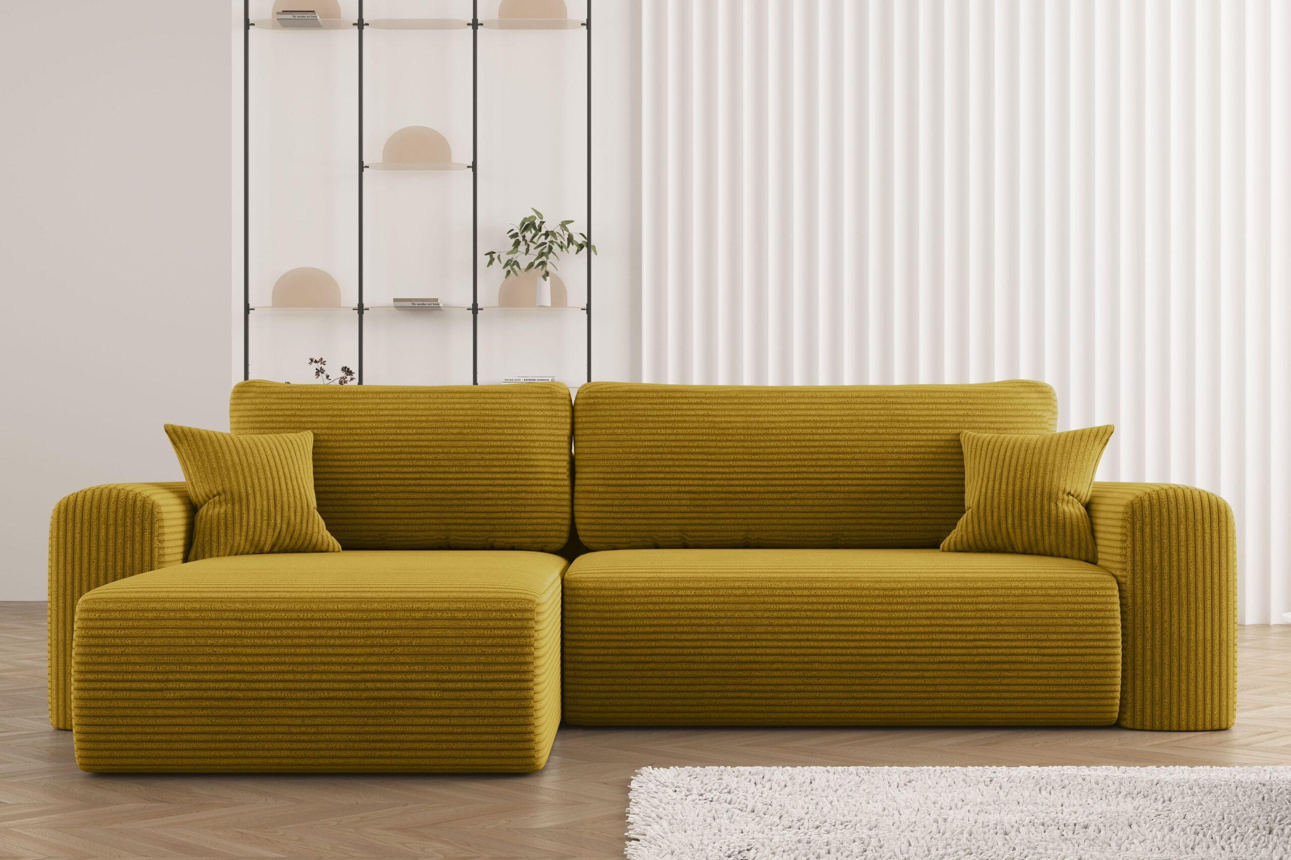 ECKSOFA Mit Schlaffunktion und Stauraum für Bettzeug Capri Stoff Poso Gelb Links - Gelb, Holz/Textil (145/272cm) - Kaiser Möbel