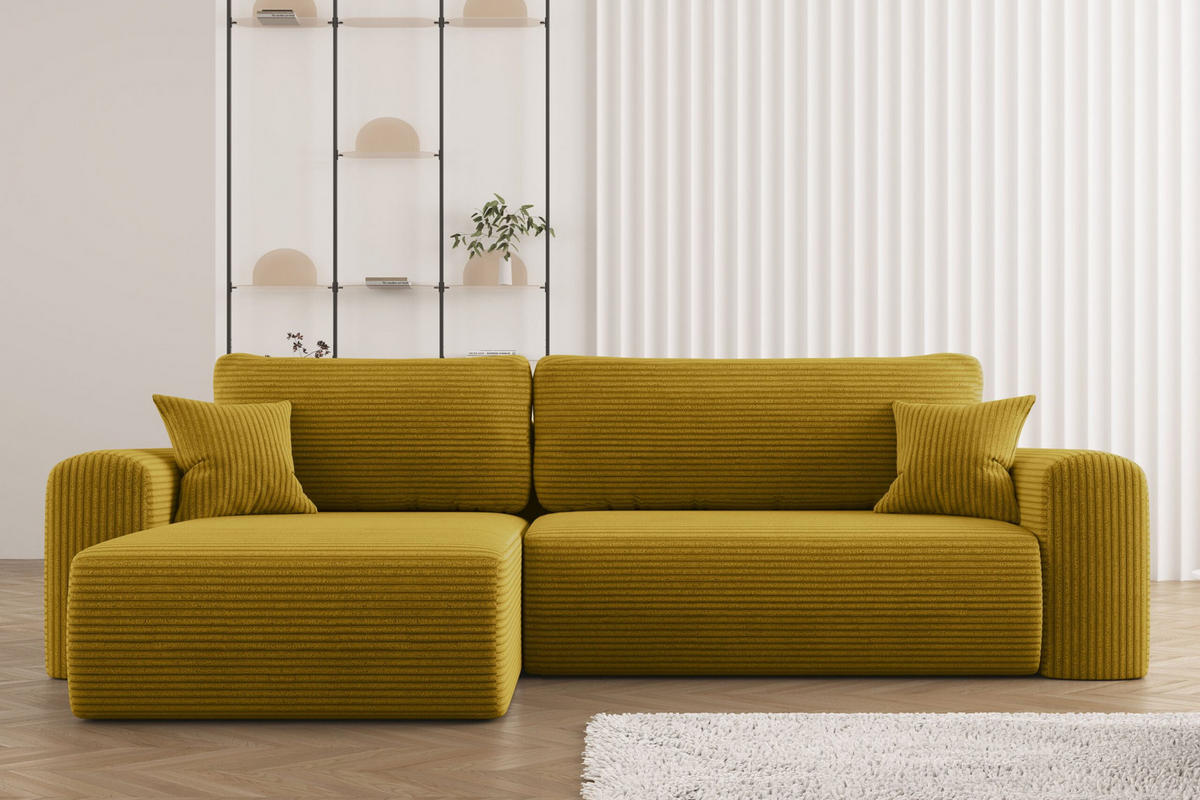 ECKSOFA Mit Schlaffunktion und Stauraum für Bettzeug Capri Stoff Poso Gelb Links - Gelb, Holz/Textil (145/272cm) - Kaiser Möbel