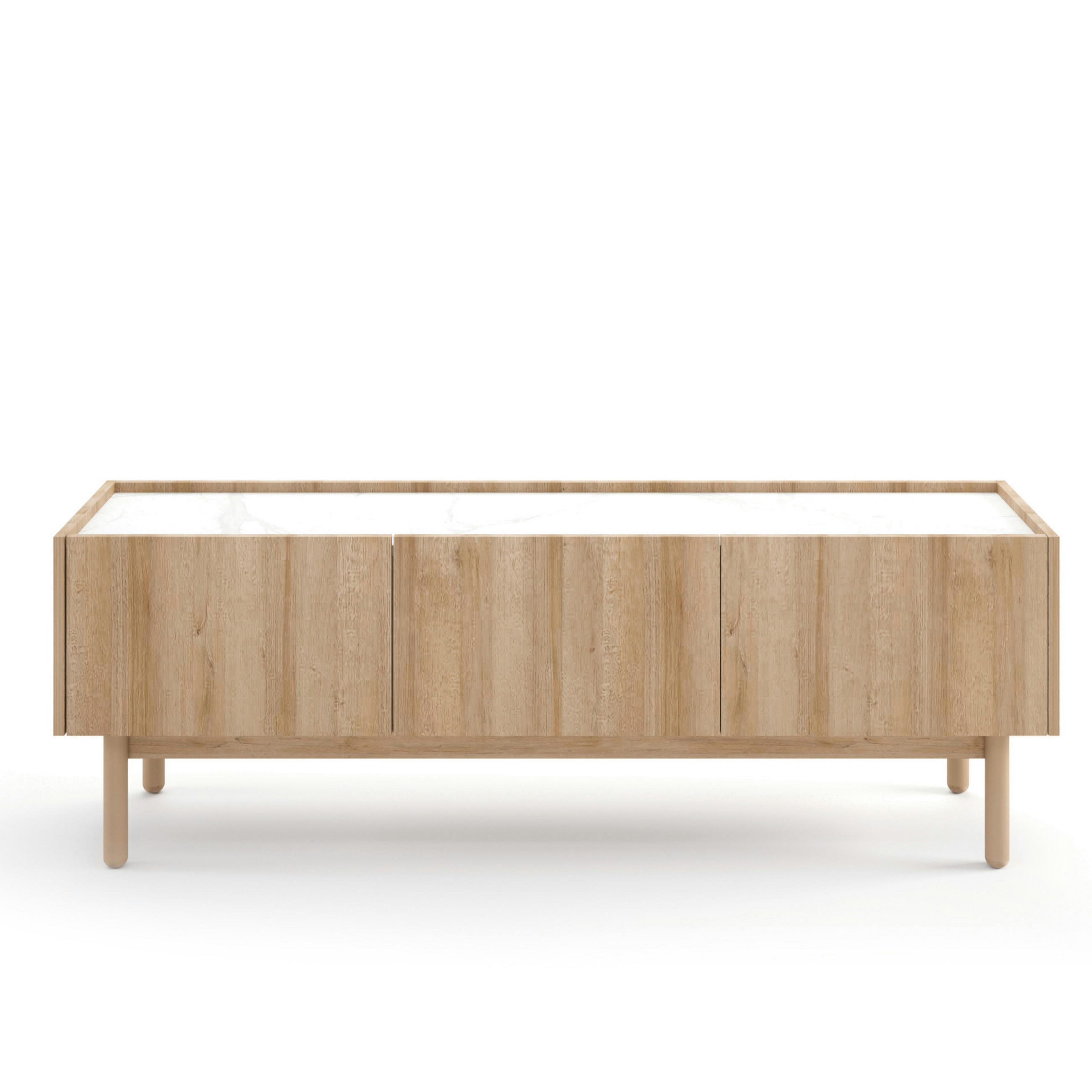LOWBOARD Revelstoke RTV144, Riviera-Eiche, Marmor Weiß - Eichefarben/Eiche Artisan, Glas/Holz (144/48/37cm) - Komodee