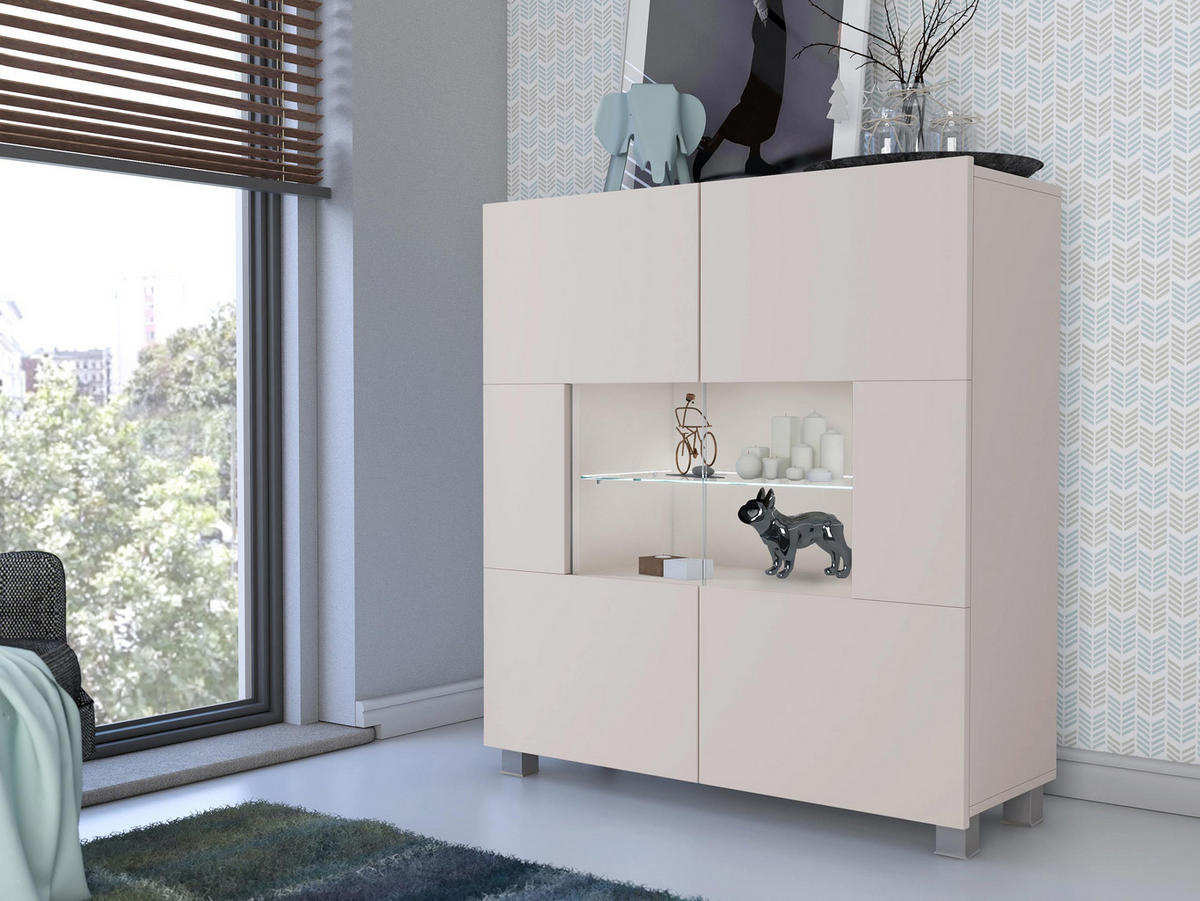 KOMMODE Calabrini 01 mit weißer LED Beleuchtung - Kaschmir, Holzwerkstoff (100/107/35cm) - MIRJAN24