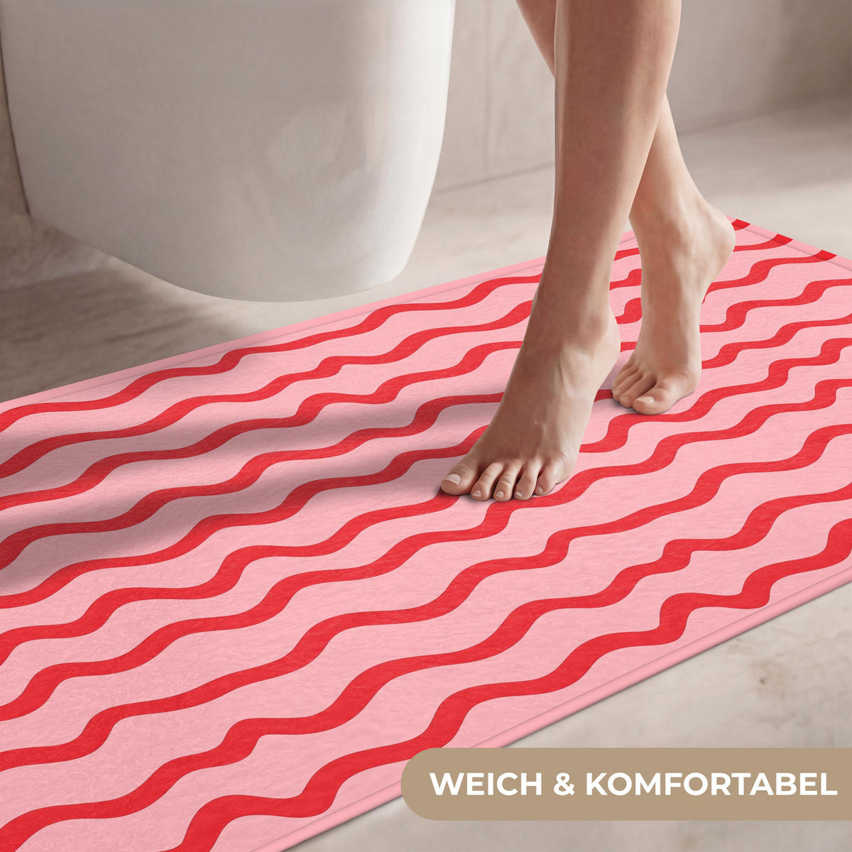 WC-VORLEGER Verspielt - Muster - Rot WC Teppich 120x60 cm - Rosa, Kunststoff/Textil (120/1cm) - OnlyWow
