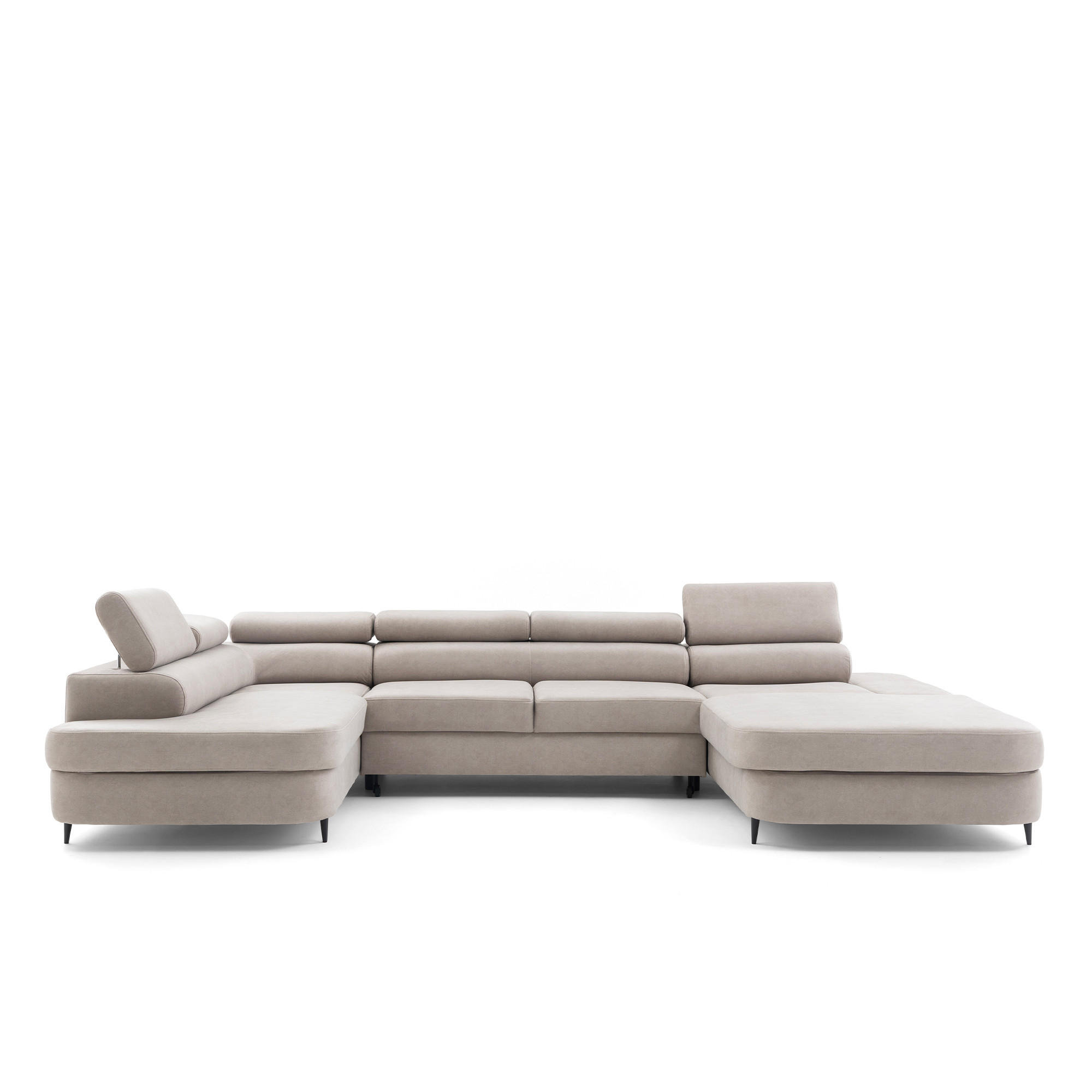 ECKSOFA U-Form PRIAM U Links mit Schlaffunktion 126x270 Velours Cream - Creme/Schwarz, Holz/Textil (350/91/203cm) - Muffo