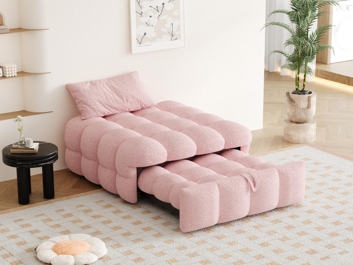 BETT 183/76/42 cm Rosa aus Teddy mit 2-in-1-Funktion - Rosa, Textil (70/180cm) - OKMYHOME