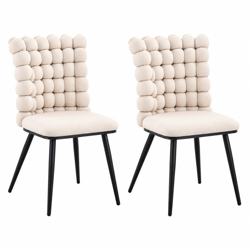 ESSZIMMERSTUHL 2er-Set Samt Off White mit Metallbeinen Schwarz - Weiß, Metall (48/88/54cm) - Meubliv