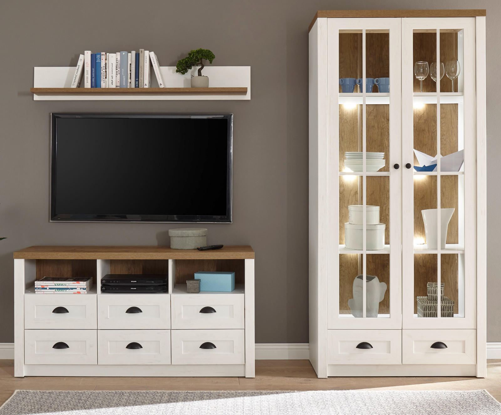 Thumbnail - Furn.Design Wandboard, Weiß, Eiche, Holzwerkstoff, Nachbildung,Pinie, 130x20x20 cm, FSC 100%, Wohnzimmer, Regale, Wandbo...