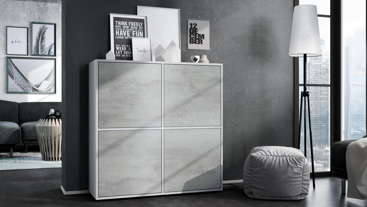 HIGHBOARD Cuba Türen in Beton Oxid Optik - Hellgrau, Holzwerkstoff (104/105.5/35.5cm) - Vladon