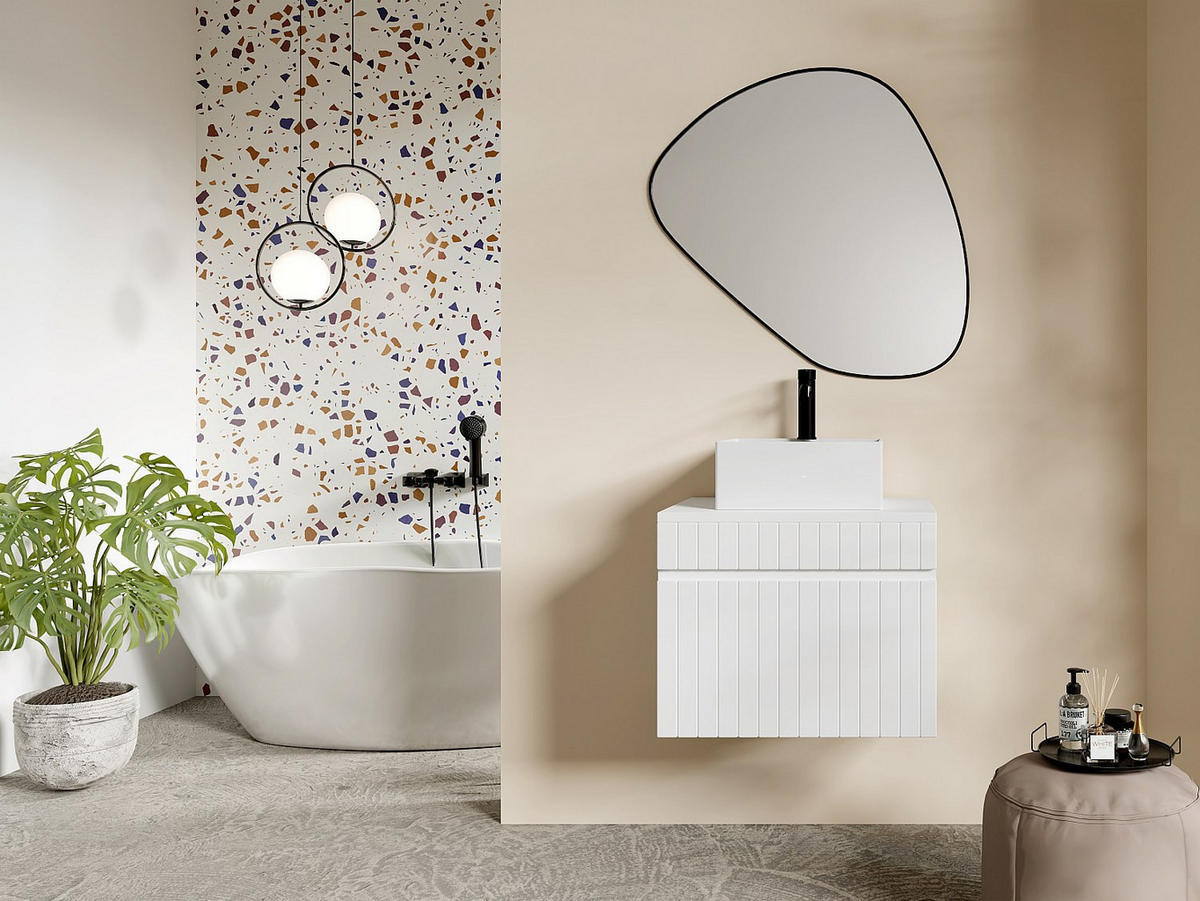 EINZELWASCHTISCH - 60cm x 46cm - MDF - weiß - SATARA - Weiß, Holz (60/46/46cm) - Vente-Unique