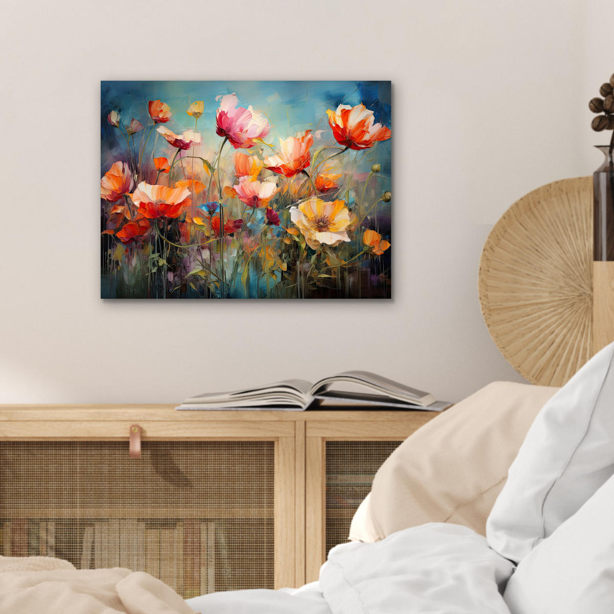 METALLBILD Blumen - Aquarell - Kunst - Botanisch - Natur 40x30 cm - Orange, Metall (40/30cm) - MuchoWow