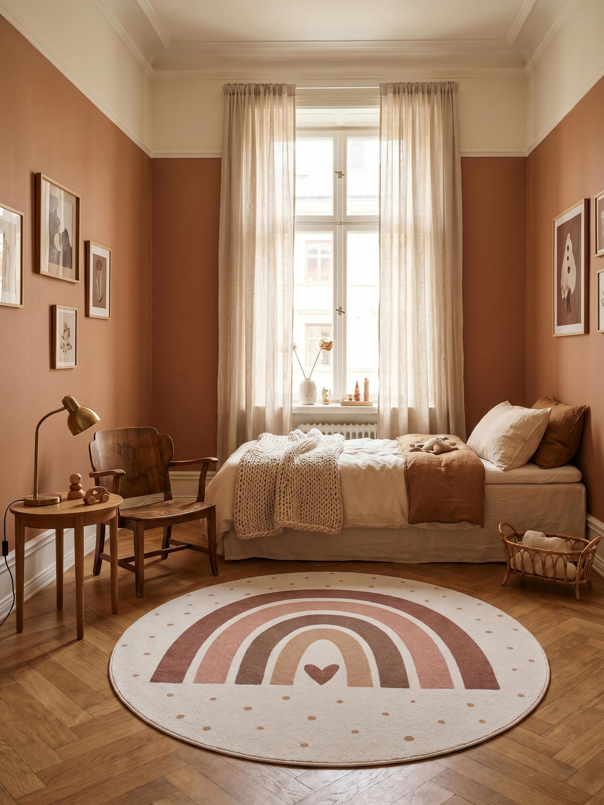 SPIELTEPPICH Waschbar TINO in Creme, mit Regenbogen- und Herz-Motiv, Ø 120 cm - Beige, Textil (120/120cm) - KADIMA DESIGN