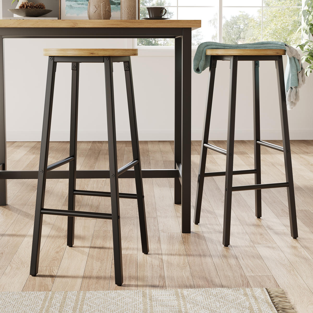 KÜCHENINSEL Stauraum Barhocker Schwarz Holzoptik - Multicolor, Metall (138/105/39cm) - FLIEKS