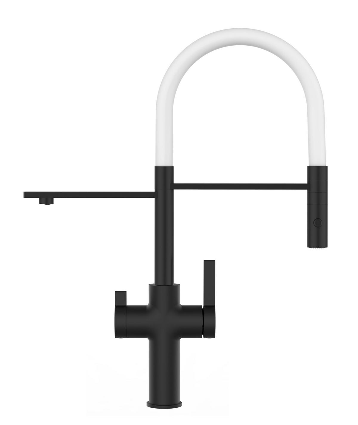 NIEDERDRUCK-3-WEGE-KÜCHENARMATUR, Schwarz Matt und Weiß, 2-Strahl-Brause - Weiß, Metall (20.61/48/20.61cm) - VIZIO