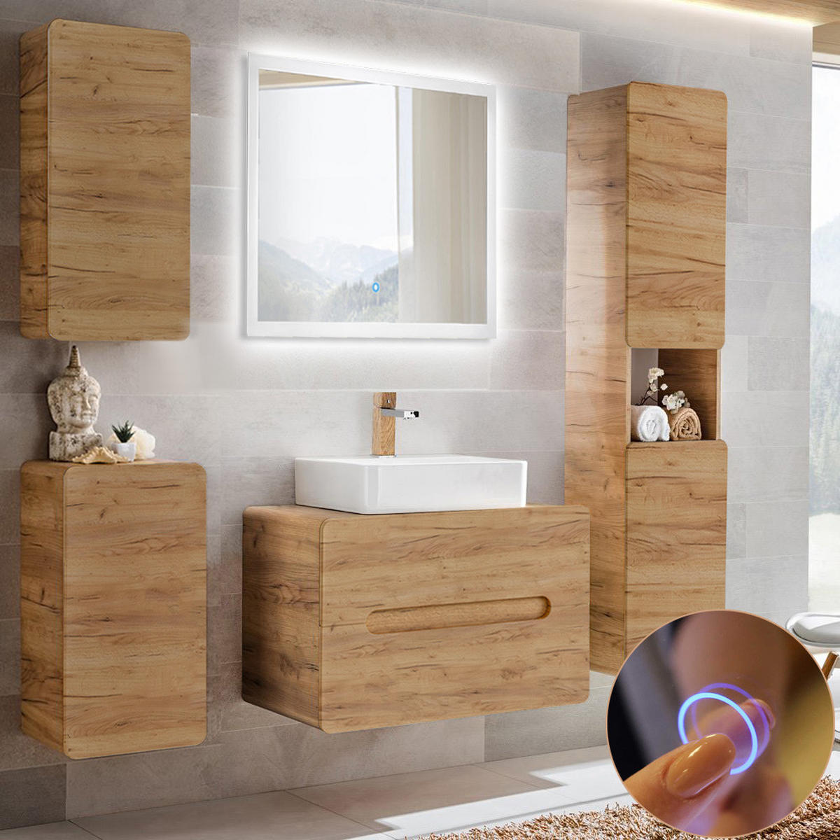 BADMÖBEL-SET 5-TLG. Luton-56 - Braun, Holzwerkstoff (180/200/46cm) - Lomado