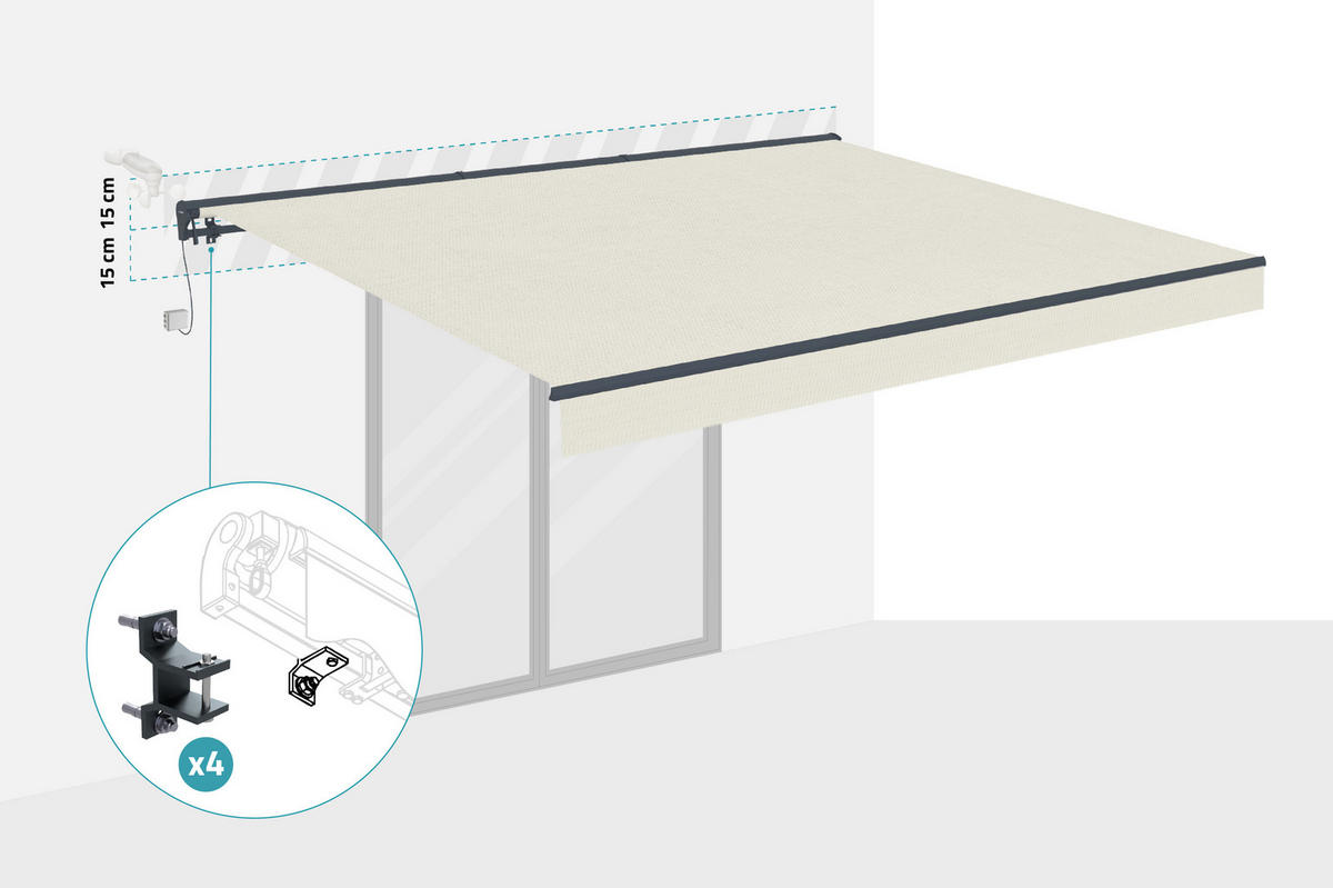 HALBKASSETTENMARKISE Fazzio Beige 4m x 3m motorisierte - Premium-Leinwand 320g/m² - Beige, Metall (400/270/300cm) - Cazeboo