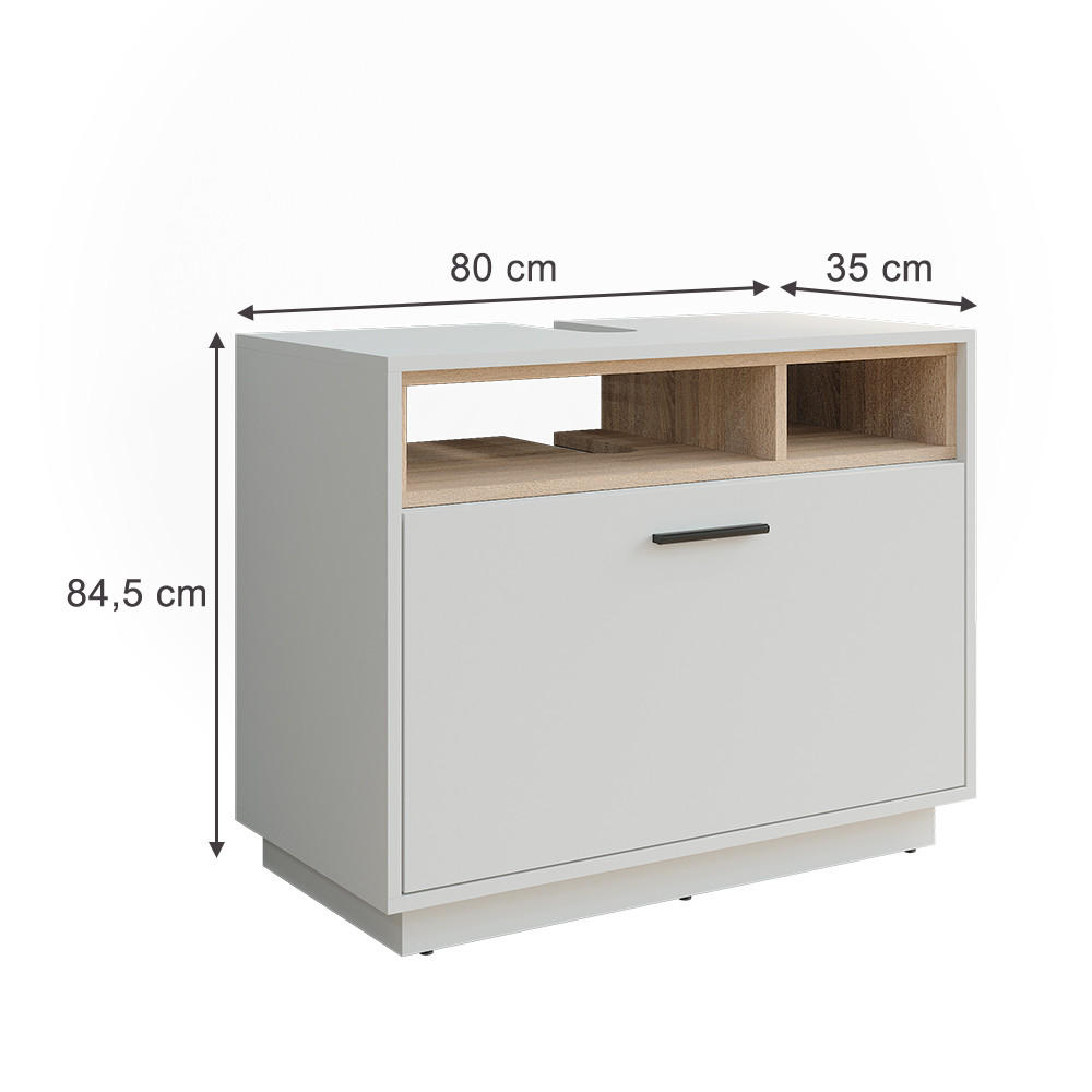 WASCHBECKENUNTERSCHRANK Beatrice Weiß/Sonoma 80 x 84.5 cm mit Schublade - Weiß, Holzwerkstoff (80/84.5/35cm) - Vicco