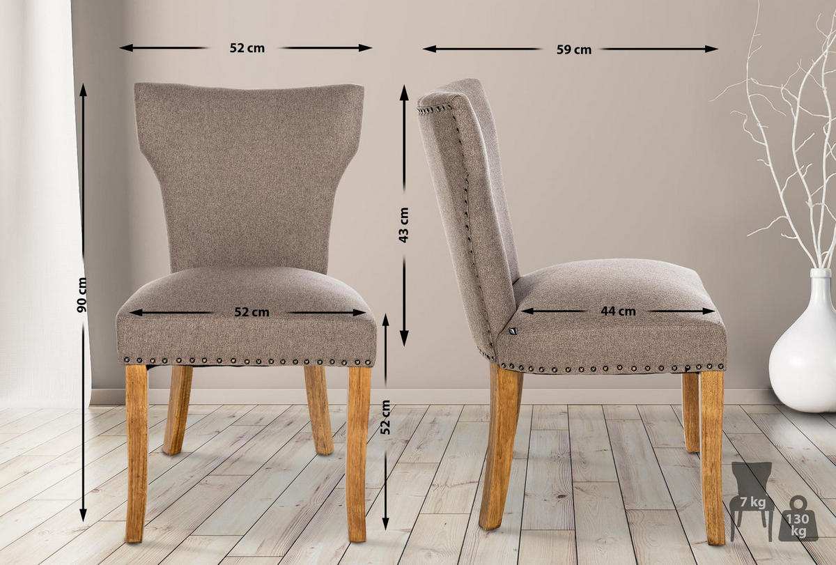 WOHNZIMMERSTUHL Stoff taupe - Taupe/Naturfarben, Holz/Textil (52/90/59cm) - CLP