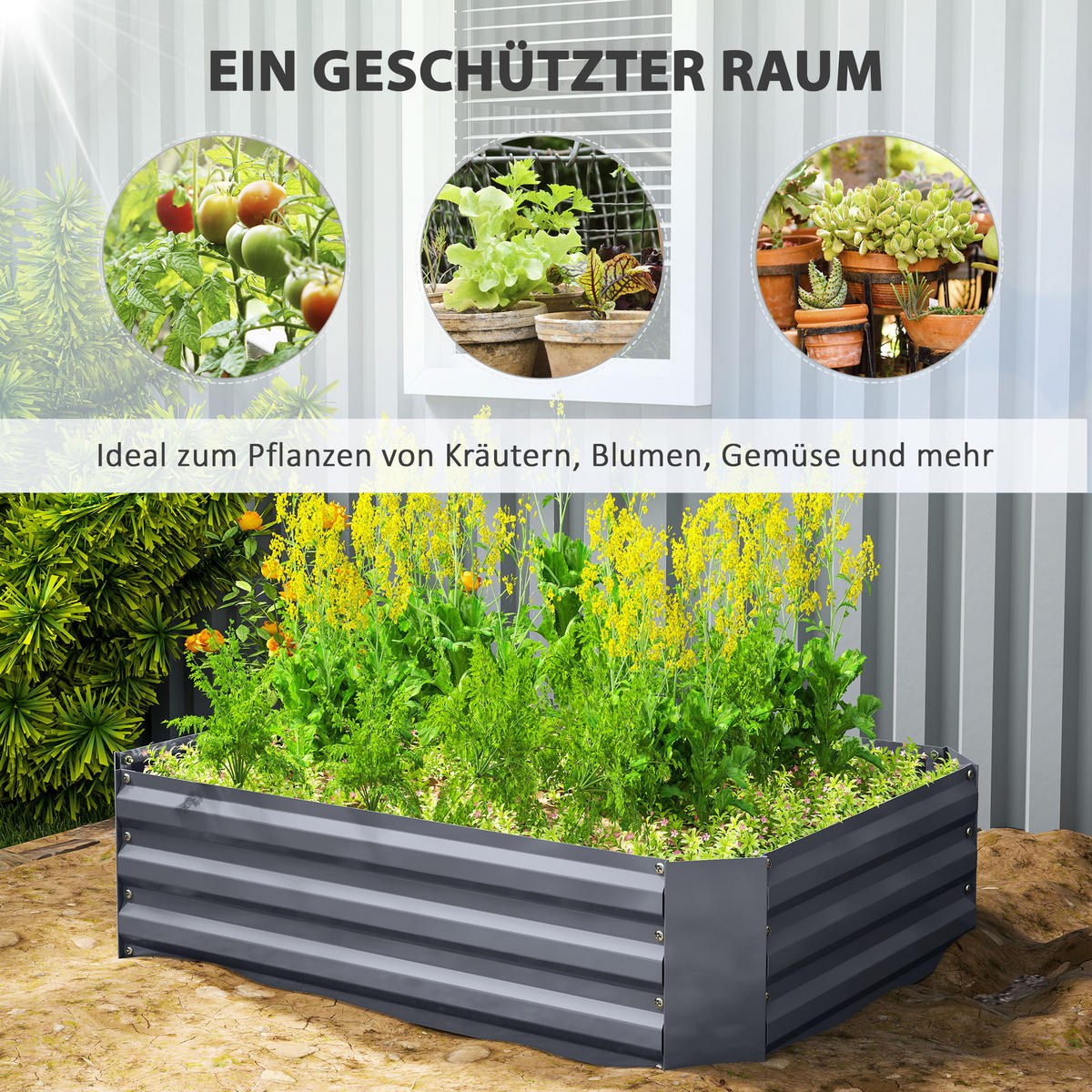 HOCHBEET, 120L x 90B x 30H cm - Dunkelgrau, Metall (90/30/120cm) - Outsunny